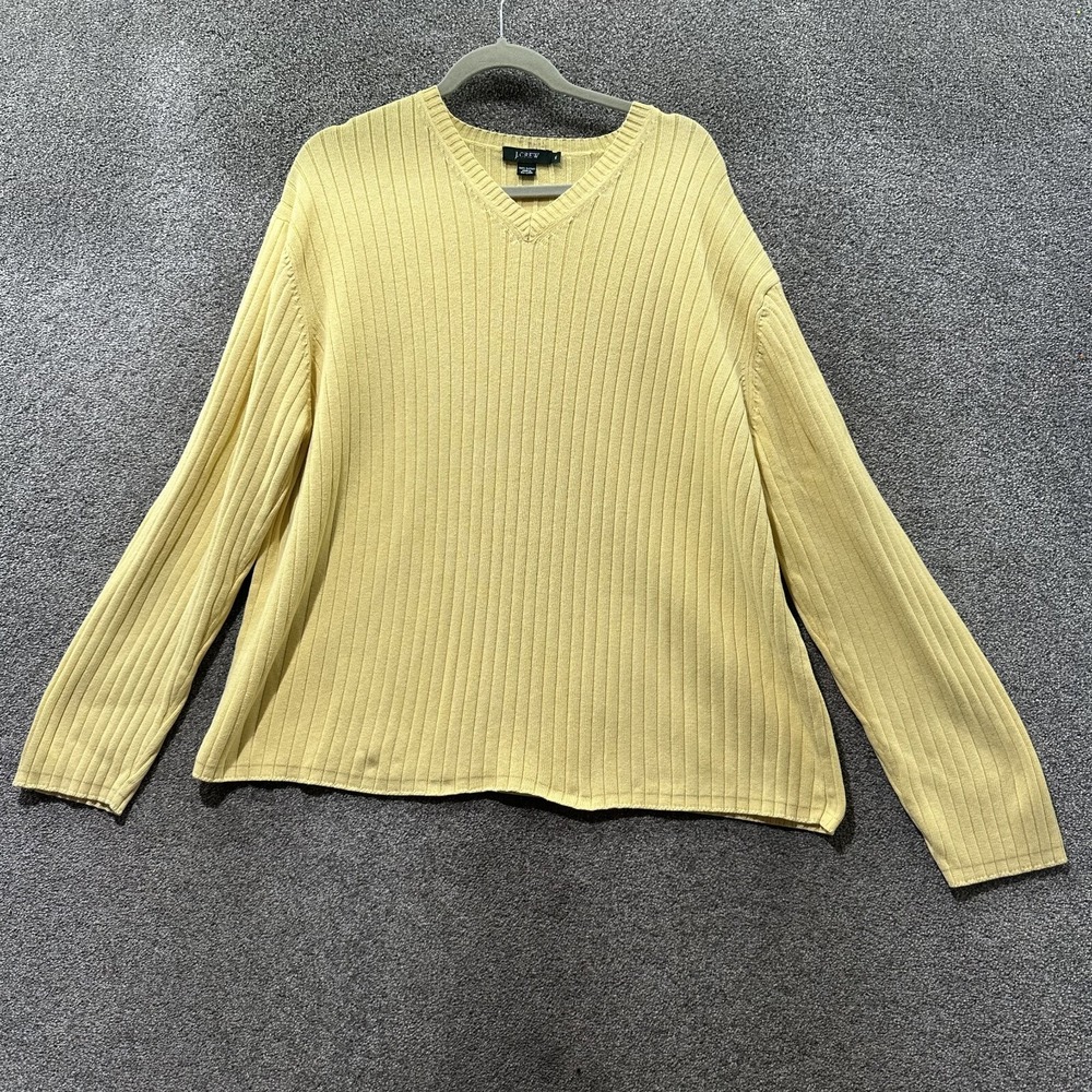 J Crew Pullover Sweater Men XL Yellow Ribbed‎ V Neck Long Sleeve Heavy Cotton